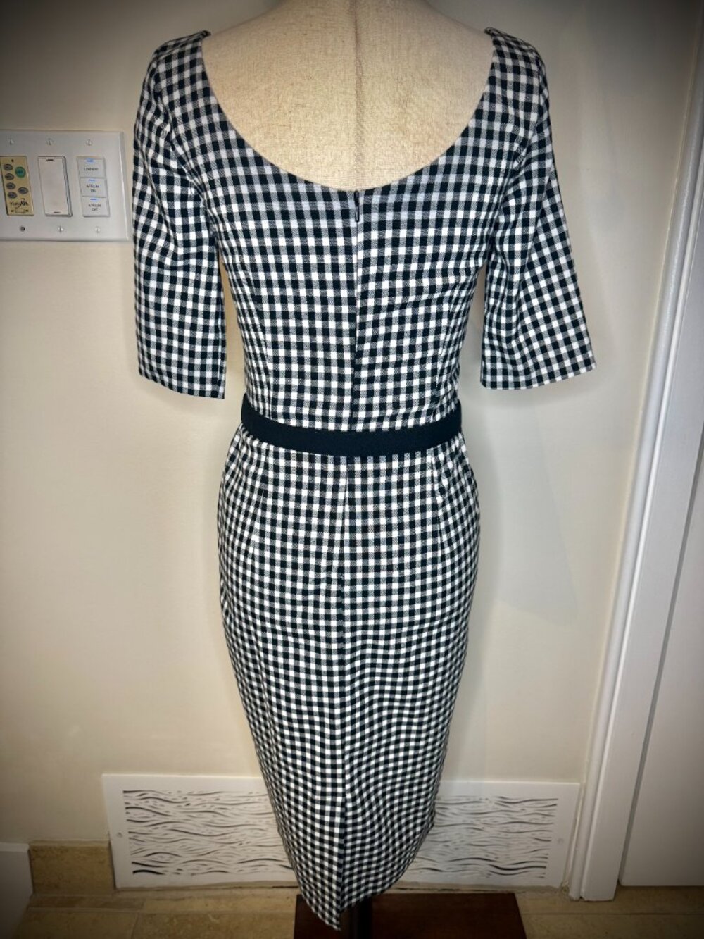 Glamour Bunny Black & White Gingham Pencil Wiggle Pinup Bodycon Midi Dress XS - Picture 10 of 12